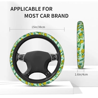 Pineapple Steering Wheel Cover Elastic Non-Slip Car Steering Wheel Covers with Seat Belt Shoulder Pad for Women Men - color: Pineapple