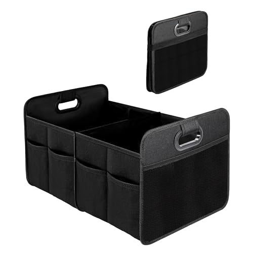 YSSOA 2 Compartments Car Trunk Organizer, 600D Oxford Polyester Car Storage, Anti-slip 14" D x 22" W x 12" H Collapsible Trunk Storage, Suitable for SUV, Minivan, Truck, Black - color: Black, size: 2 Compart 1 Pack