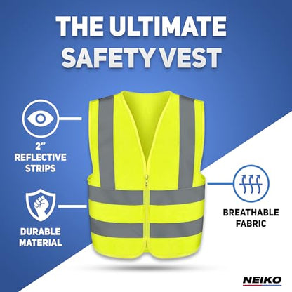 Neiko High Visibility Safety Vest ANSI Class 2, No Pocket, Neon Yellow, Large (L) - size: Large, style: Vest