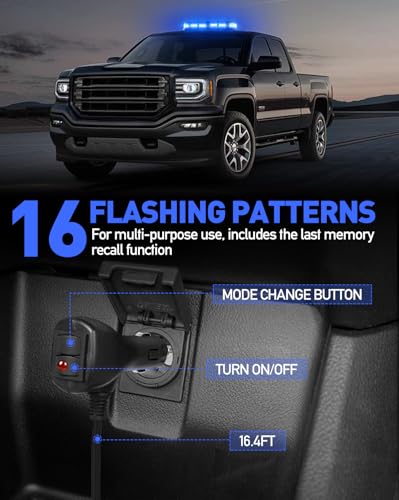 HLauto 406D Rooftop Emergency Strobe Lights Bar, 102 LED Blue Mini Beacon Safety Flashing Warning Traffic Lights Bar w/Magnetic Base for 12-24V Trucks, Construction Vehicles, Snowplow, Cars - color: Blue