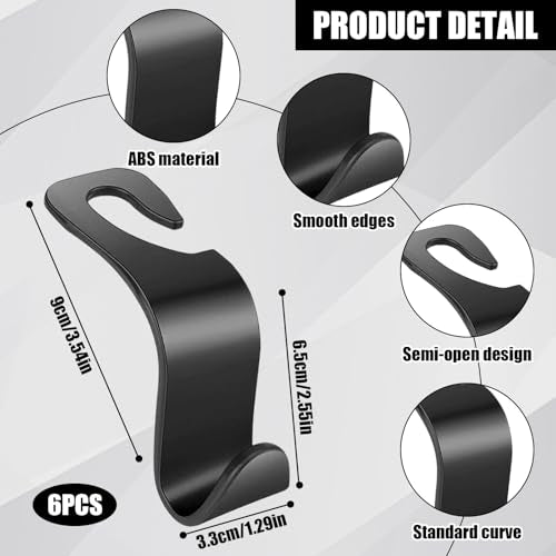 6 PCS Car Seat Hooks Set,Universal Car Headrest Hooks for Bags Purses Groceries, Back Seat Organizer Hanger,Black Smooth Design - color: Black Smooth Design
