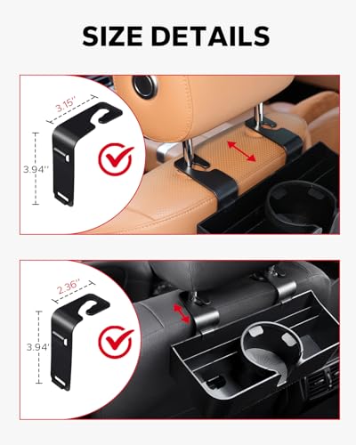 Amazicha Car Headrest Backseat Organizer with Hooks, 3 in 1 Seat Back Organizer Headrest with 3.7inch Cup Holder for Car Backseat Travel Accessories, 2PCS