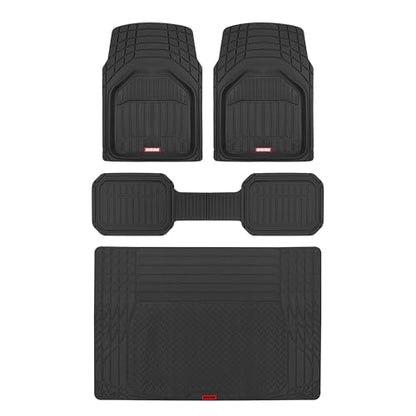 Motor Trend FlexTough Defender Floor Mats for Cars & TrunkShield Trunk Mat Set, Next-Gen Deep Dish Heavy Duty Car All Weather, Rubber Set Auto Truck Van SUV B09VYBHPDK - color: Black, style: Cargo Combo