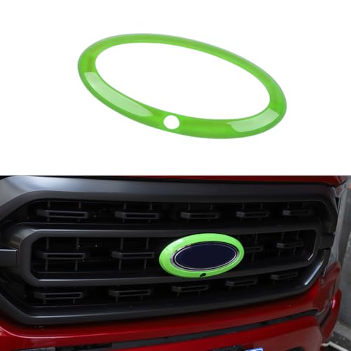 Car Front Grille Nameplate Emblem Trim for Ford F150 F-150 2021-2025 Grill Logo Ring Decoration Cover Exterior Accessories, Light Green with Camera Hole - color: Light Green, size: WITH Camera Hole