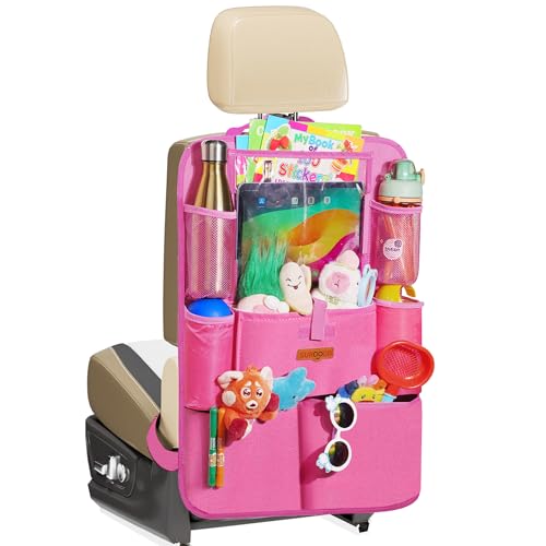 SURDOCA Car Organizers and Storage, Upgraded Car Seat Organizer with 11-inch Touch Screen Tablet Holder, Backseat Car Organizer with 8 Pockets, Car Seat Protector Road Trip Essentials for Kids - color: Pink, size: 1pc