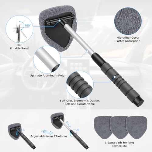 17Pcs Car Cleaning Kit Windshield Cleaner Tool with 3 Extra Microfiber Pads Car Interior Detailing Brushes Dash Duster & Microfiber Towels All-in-One Car Cleaning Supplies for Women Men