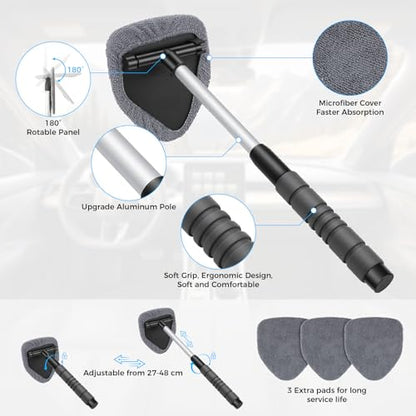 17Pcs Car Cleaning Kit Windshield Cleaner Tool with 3 Extra Microfiber Pads Car Interior Detailing Brushes Dash Duster & Microfiber Towels All-in-One Car Cleaning Supplies for Women Men