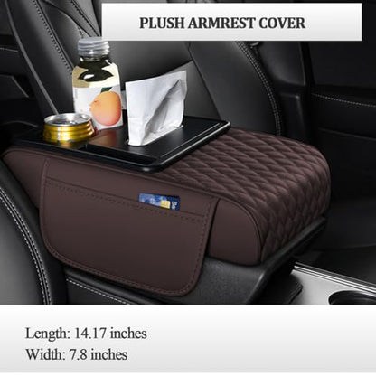 HZEL 5-in-1 Car Center Console Cover, Multifunctional Vehicle Armrest Box Mat with 2 Storage Bags Tissue Box Cup Holder Phone Slot, Automotive Interior Arm Rest Cover, Universal Fit (Coffee) - color: Coffee