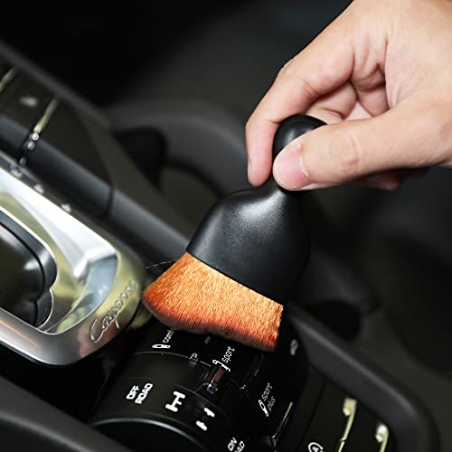 AOCISKA Car Interior Detailing Brush,Soft Bristle Cleaning Brush Car Detailing Brush Dusting Brush,Car Interior Cleaning Tool,Auto Detail Brush Car Dash Duster Brush (Black&Brown with Cap) - color: Black&brown With Cap