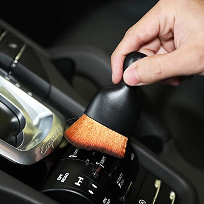 AOCISKA Car Interior Detailing Brush,Soft Bristle Cleaning Brush Car Detailing Brush Dusting Brush,Car Interior Cleaning Tool,Auto Detail Brush Car Dash Duster Brush (Black&Brown with Cap) - color: Black&brown With Cap