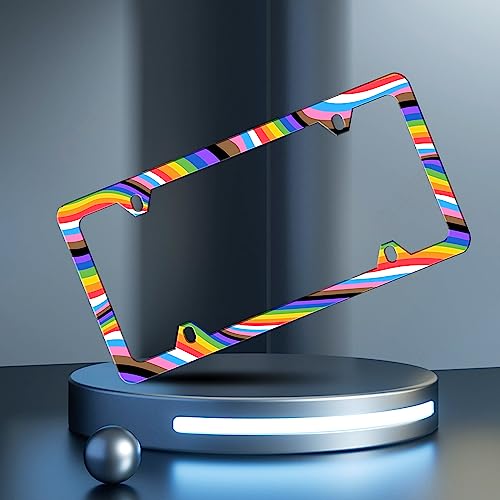 Gay License Plate Frame Rainbow LGBT License Plate Frames Personalise Stainless Steel Funny Design Compatible with Standard License Plate Holder for USA and Canada 6 X 12 with Screws - color: Gay Rainbow