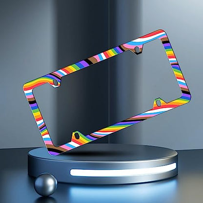 Gay License Plate Frame Rainbow LGBT License Plate Frames Personalise Stainless Steel Funny Design Compatible with Standard License Plate Holder for USA and Canada 6 X 12 with Screws - color: Gay Rainbow