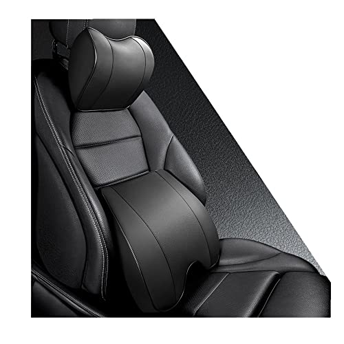 Memory Foam PU Leather Lumbar Pillow - Car Middle/Lower Back Support Pillow - Suitable for Car Seats, Office Chairs, Recliners, etc. (Black) - color: Black