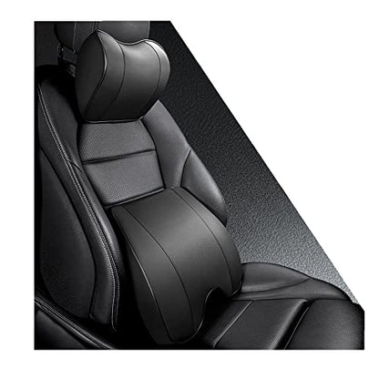 Memory Foam PU Leather Lumbar Pillow - Car Middle/Lower Back Support Pillow - Suitable for Car Seats, Office Chairs, Recliners, etc. (Black) - color: Black
