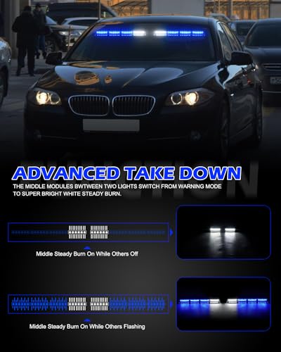 HLauto 604N Emergency Dash Strobe Lights: 2x16.8 inch Blue Security Light w/Take Down, 48 LED Safety Flashing Warning Hazard Interior Windshield Light Bar for Trucks Vehicles - color: #12 Blue
