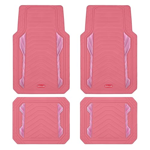 Rubbermaid Car Floor Mat, Heavy Duty All-Weather Car Mats Full Set with Dual-Tone Pink and Sliver Aluminum Inserts – Universal Fit, Anti-Slip Backing, Trim-to-Fit for Most SUV, Sedan, Van - color: Pink & Silver