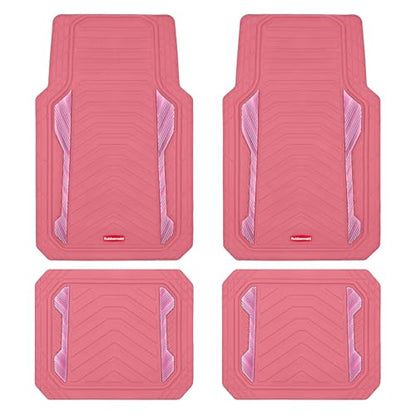Rubbermaid Car Floor Mat, Heavy Duty All-Weather Car Mats Full Set with Dual-Tone Pink and Sliver Aluminum Inserts – Universal Fit, Anti-Slip Backing, Trim-to-Fit for Most SUV, Sedan, Van - color: Pink & Silver