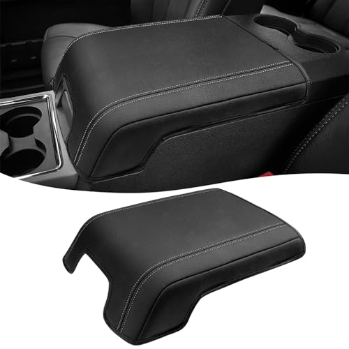 Center Console Armrest Cover for 2011-2016 Ford F250 F350 F450 Super Duty Accessories, Vinyl Leather Middle Armrest Cusion Protector, Anti-Scratch, Bucket Seat Only, Black Gray Stitching - size: Bucket Seat, 11-16 F250-F450, gray stitch