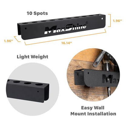 Maxshine Universal Detailing Brush Holder | Wall-Mount Organizer Holds Up to 10 Brushes | Rust-Resistant Iron Construction, Easy Installation for Garage, Car Care, Mobile & Home Use
