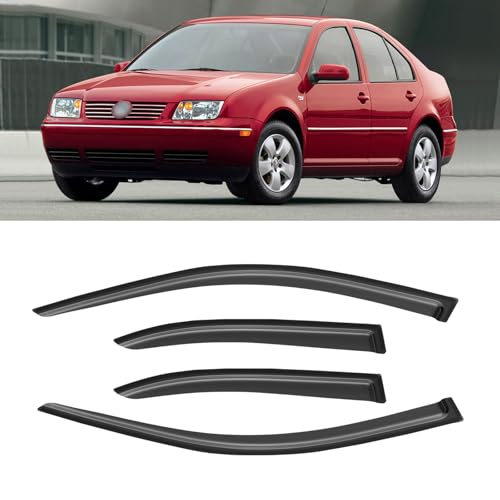 Window Visor for 1999-2005 Volkswagen VW Jetta, Out-Channel Rain Guards Shields Vent Deflector Shade Wind Dark Smoke 2000 2001 2002 2003 2004, Tape-On Outside-Mount, 4PCS - style: For 1999-2005 | VW Jetta | Out-Channel