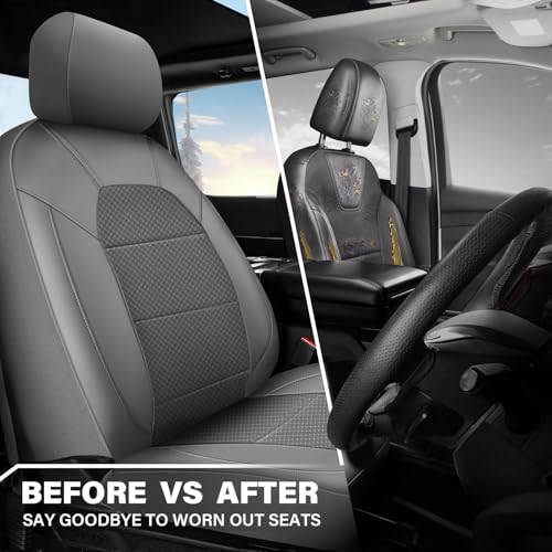 CAR PASS Leather Car Seat Covers Breathable Seat Cover Full Sets Airbag Compatible for Most Cars, SUVs, Trucks, and Vans (Full Set, Gray) - color: Solid Gray, size: Full Set