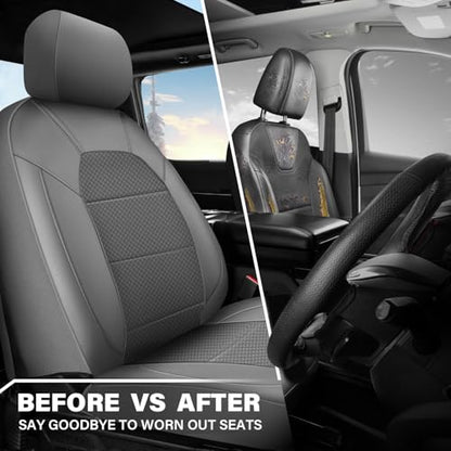 CAR PASS Leather Car Seat Covers Breathable Seat Cover Full Sets Airbag Compatible for Most Cars, SUVs, Trucks, and Vans (Full Set, Gray) - color: Solid Gray, size: Full Set