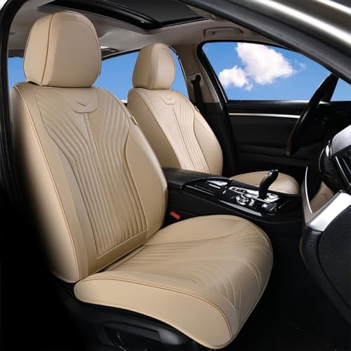 FLORICH Front Seat Cover Car Seat Covers for Front Seats Waterproof Leather Truck Seat Cushion Protector Universal Fit for Most Cars Trucks SUV, Beige - color: Beige, size: Frontpair
