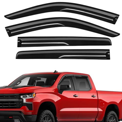 Rain Guards Fit for Chevy Silverado/GMC Sierra 1500 Crew Cab 2019-2026, Tape-on Durable Side Window Wind Deflectors & Visors 2019-2026 Silverado/Sierra 2500HD 3500HD Crew Cab Rain Guard Black 4 PCS - size: Fit for Chevy Silverado/GMC Sierra 2019-2026