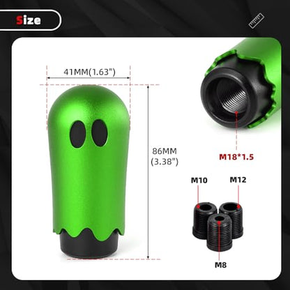 Ghost Shift Knob, Aluminum Weighted Automotive Gear Shift Manual knobs Lever with 3 Threaded Adapters M8 M10 M12 x 1.25, Universal for Vehicle Funny Cool Spooky Car Accessories (Green) - color: Green