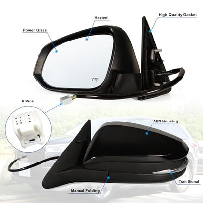Left Driver side Mirror Fits 2014-2019 Toyota Highlander With Power Glass, Heated,Turn Signal and Manual Folding,Without Blind Spot Match Black Replace 87940-0E130(6Pins) - color: Black, size: 6Pins-Left