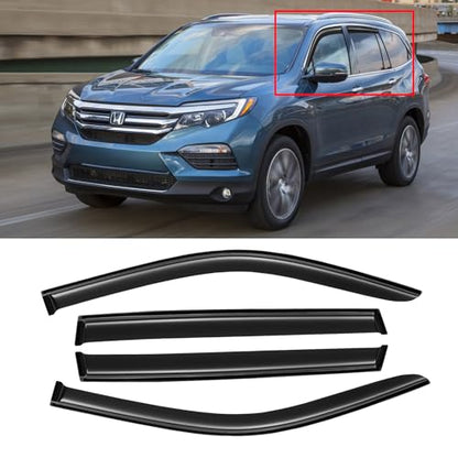 Window Rain Guards for 2016-2022 Honda Pilot, Window Visor Guard Vent Wind Shade Deflector Rain Shield Protector Sun Visor Extra Durable,Tape-on/Outside-Mount, 4 PCS - size: 16-22 Pilot