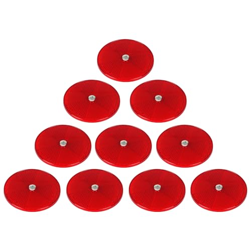 10 Pack Red Screw on Round Reflectors, E11 Approval Road Safety Gate Posts Rear Reflectors for Trailer Caravan Truck Tractor Boat Lorry Motorcycle Fence Gate Post - color: Red Screw on