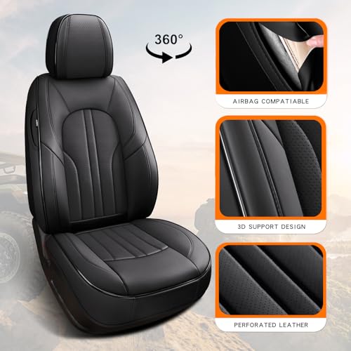 MINGBRON Car Seat Cover Full Set, Leather Car Seat Cover, Waterproof Seat Covers, Car Seat Cushion, Nappa Leather Seat Covers Car Seat Protector Universal Fit Most Cars Black - color: Black, size: Full Set