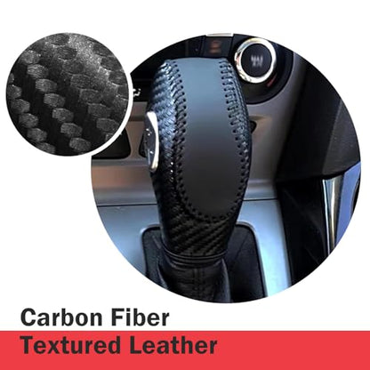 Car Gear Shift Knob Cover, Anti-slip Scratch Resistant Automatic Shifter Cover, Leather Hand-stitched Shift Boot Head Protector, Compatible with Ford Focus Fiesta Fusion Escape (Black) - color: Black