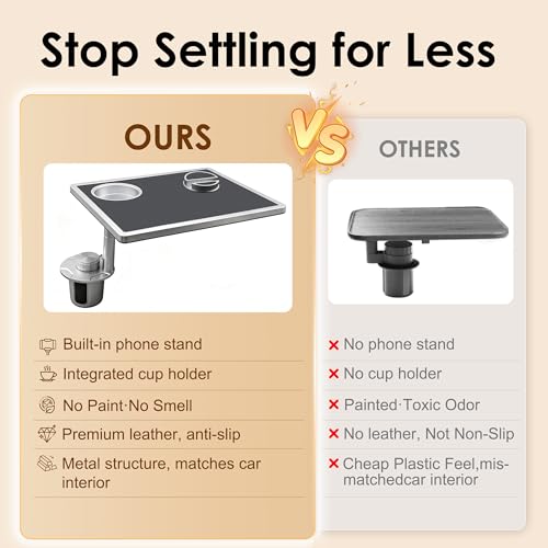 Car Food Tray & Car Table Tray with Car-Grade Aluminum Cup Holder & Phone Stand, Premium Wood with Leather Surface, 360° Rotating Car Desk for Laptop &Eating (Square, Black) - color: 𝗦𝗾𝘂𝗮𝗿𝗲 · Black