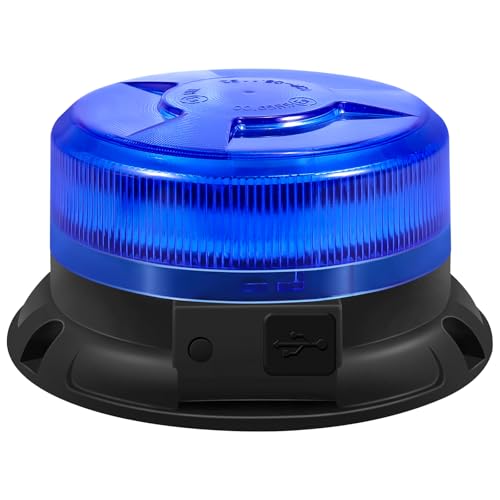 AnTom Magnetic Wireless Strobe Light, Waterproof Rechargeable Blue LED Beacon Lights for Trucks, Vehicle Emergency Flashing Warning, forklifts,Tractors,Golf Carts,Cars - color: Blue