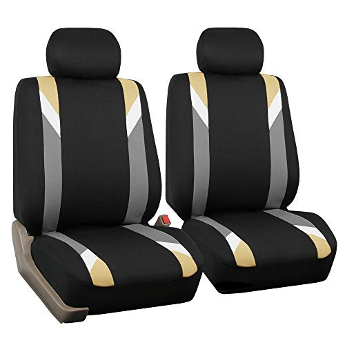 FH Group Front Set Cloth Car Seat Covers for Low Back Car Seats with Removable Headrest, Universal Fit, Airbag Compatible Seat Cover for SUV, Sedan, Van, Beige - color: Beige, size: Front Set