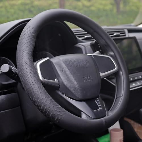 XHRING Car Steering Wheel Cover for Toyota Tacoma 2012-2026 Tundra 2000-2026 4Runner 10-2026 Sequoia 14-2026 2/4 Door SR5 Trail Limited Platinum TRD Pro Off Road 4x4 Sport Accessories, Leather Black L
