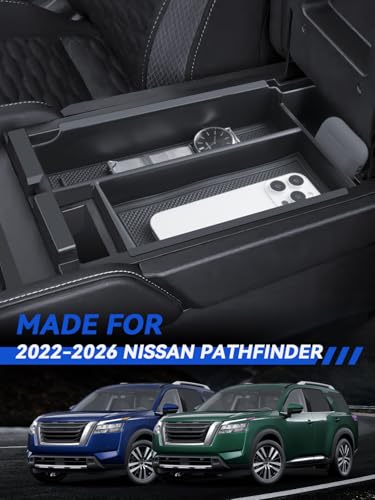 for Pathfinder Center Console Organizer Double-Layer 2022-2025 2026 Nissan Pathfinder(S/SV/SL/Rock Creek/Platinum) Accessories Armrest Box Organizer + Lower Console Organizer Tray Set 2-Pack - size: for 2022-2026 Pathfinder