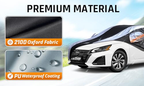 Altima Car Cover Waterproof All Weather with Silver Strip Design, Custom Fit for Altima 2005–2025, Accessory with Door Zipper & Windproof Straps - size: Custom Fit Nissan Altima