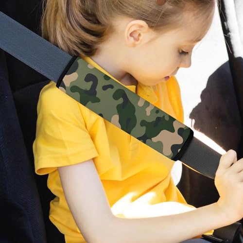 Fashion Car Seat Belt Covers Soft Cushion Pad Car Shoulder Strap Harness Pad Green Camouflage Army Camo - color: Color360