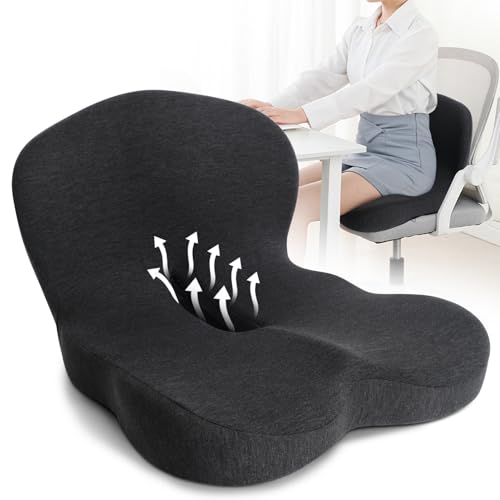 Memory Foam Seat Cushion, Chair Cushion for Office Chair, Car Seat, Relieving Pressure Tailbone Sciatica Back Pain for Long Sitting Office Workers, Car Drivers, Black