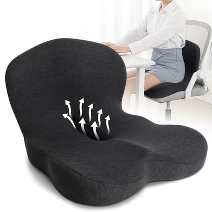 Memory Foam Seat Cushion, Chair Cushion for Office Chair, Car Seat, Relieving Pressure Tailbone Sciatica Back Pain for Long Sitting Office Workers, Car Drivers, Black