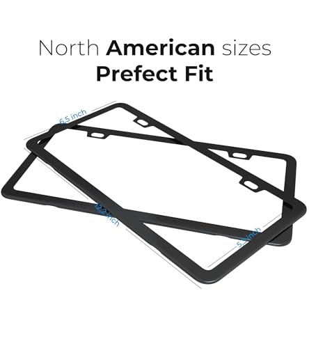 Black License Plate Frame - 2-Hole Sleek Style, Stainless Steel, Premium Metal Durability, Easy Install, 2-Pack Gift Box - Matte Painted Finish - color: Matte Black(Top-Purchased)