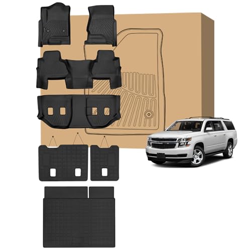 Peleus Floor Mats for Chevrolet Suburban & GMC Yukon XL 2015-2020 (2nd Row Bucket Seats),TPE All Weather Protection 3 Rows Car Floor Liners Duty Full Set Rubber Liner Suburban & Yukon XL Accessories - style: For Chevrolet Suburban & GMC Yukon XL 2015-2020
