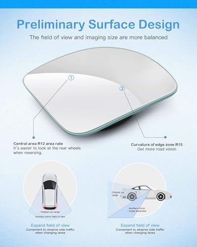 CUNCUI 2pcs Fan Shaped Blind Spot Mirror, 360 Degree Adjustabe HD Glass Blind Spot Mirrors, Frameless Convex Rear View Mirror, for any Car, Van, Suv and Trucks. - size: 1.97in(Fan shaped)