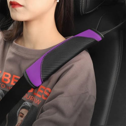 2PCS Carbon Fiber Car Seat Belt Cover, Leather Comfortable Soft Vehicle Seatbelt Pad for Shoulder & Neck, Automotive Interior Seat Strap Cushion Mat, Universal Fit (Black/Purple) - color: Black/Purple