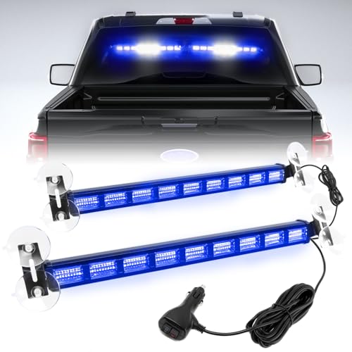 [Upgraded] Switchable 4 Colors Emergency Strobe Traffic Advisor Light Bar 162 LED Windshield 2 in 1 Visor Safety Warning Hazard Flashing Lights for Firefighter Police Truck Vehicle (Blue/White) - color: #04 Blue/White