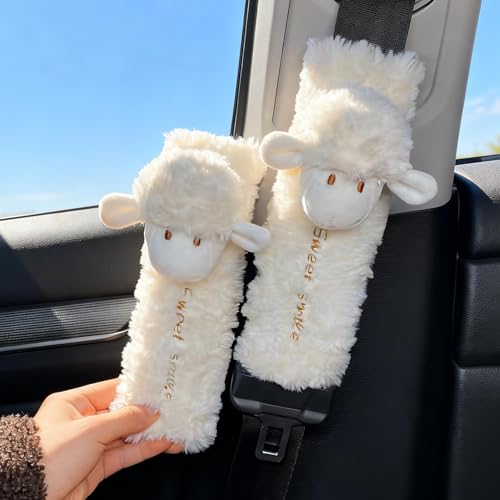 2 PCS Seat Belt Cover Pad, Cute Kawaii Animal Sheep Seatbelt Covers for Kids and Adults, Winter Plush Fluffy Soft Seat Belt Cover, Cartoon Seatbelt Cushion,Car Seat Strap Pads (G-Sheep) - color: G-Sheep