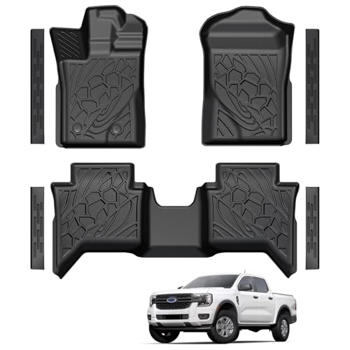 Floor Mats for 2026 2025 2024 Ford Ranger SuperCrew Cab, TPE All Weather Durable Floor Liners Door Sill Guards for Ford Ranger Accessories - size: 2024-2026 | For Ford Ranger